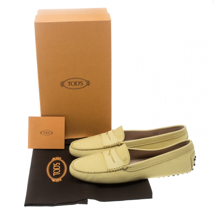 Pre Owned Tod's Light Yellow Nubuck Penny Loafers Size 39.5