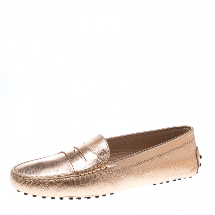 Pre Owned Tod's Bronze Leather Penny Loafers Size 41