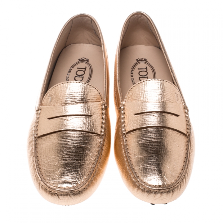 Pre Owned Tod's Bronze Leather Penny Loafers Size 41