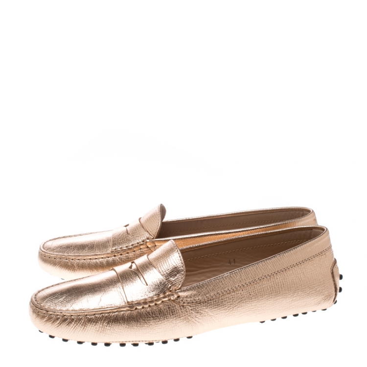 Pre Owned Tod's Bronze Leather Penny Loafers Size 41