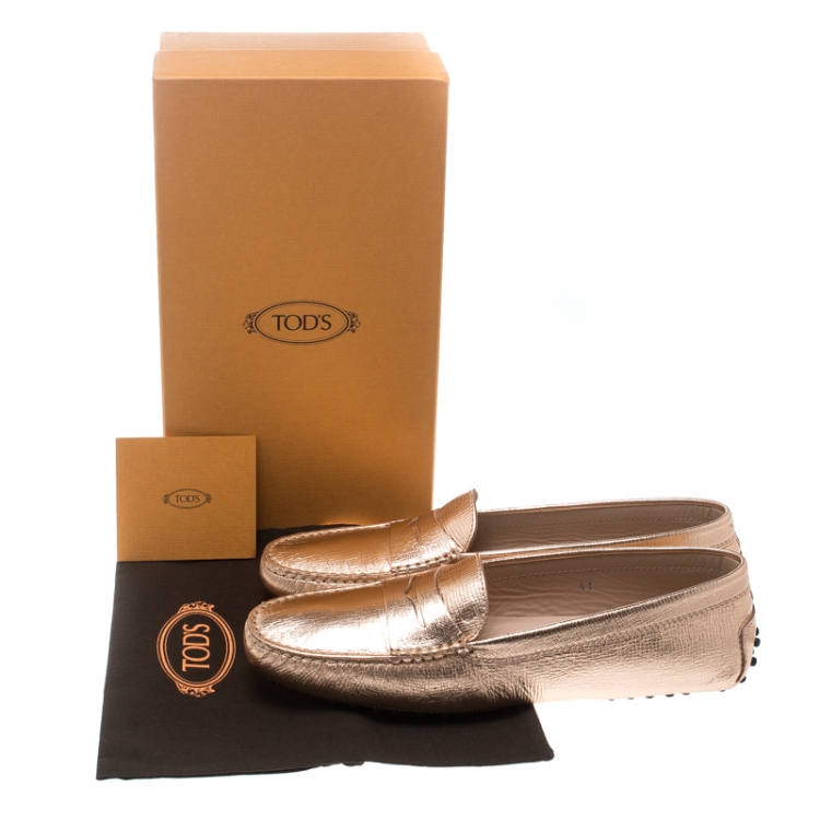 Pre Owned Tod's Bronze Leather Penny Loafers Size 41
