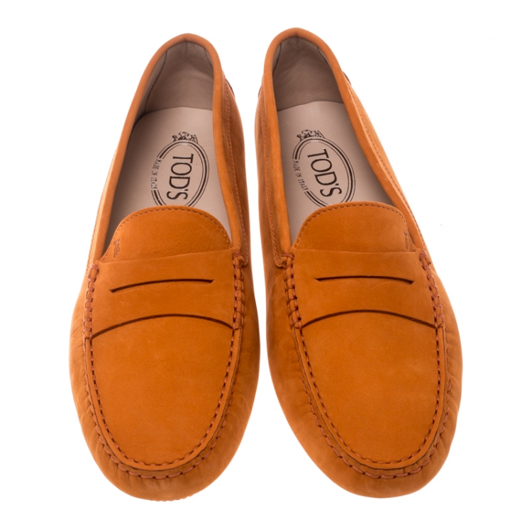 Pre Owned Tod's Orange Suede Penny Loafers Size 41
