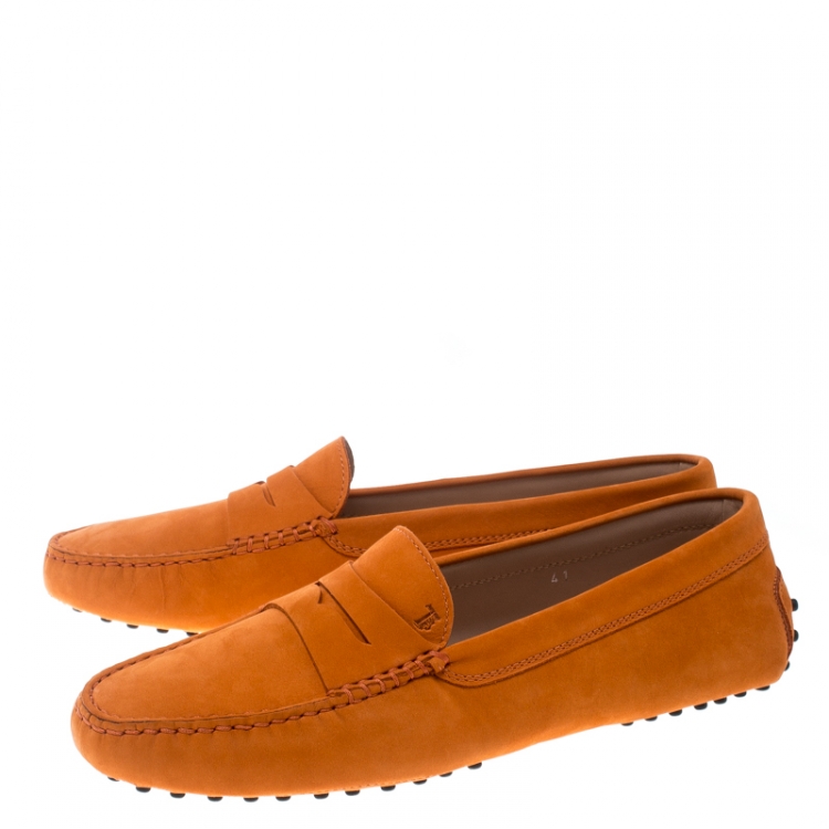 Pre Owned Tod's Orange Suede Penny Loafers Size 41
