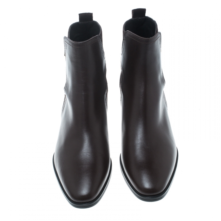 Pre Owned Tod's Brown Leather and Suede Block Heel Ankle Boots Size 37