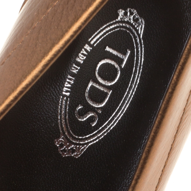 Pre Owned Tod's Metallic Bronze Leather Gomma Maxi Double T Court Loafer Pumps Size 39