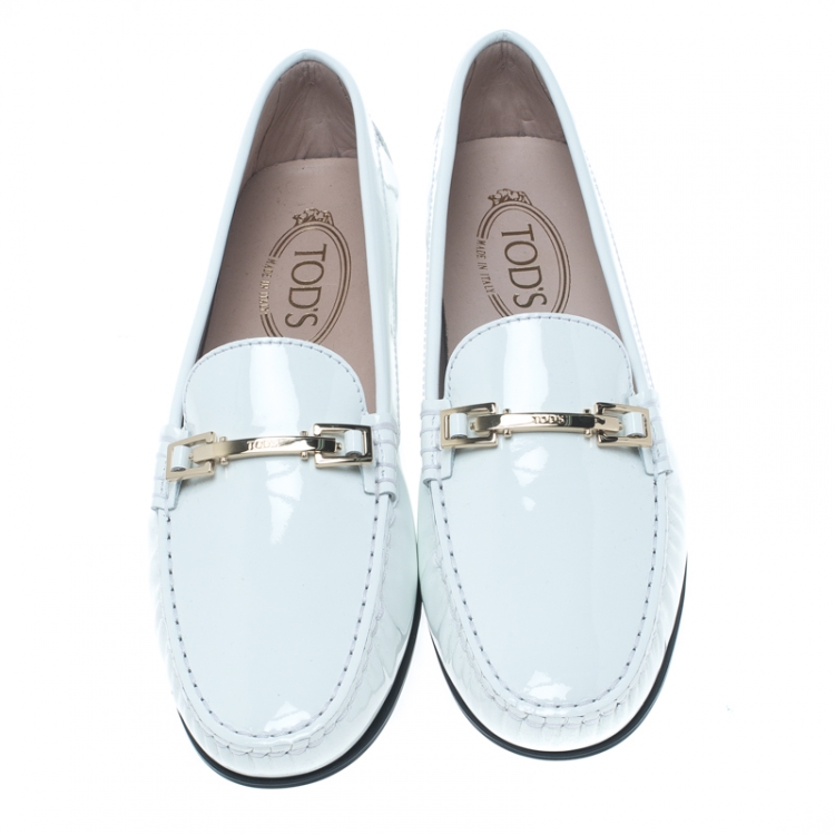 Pre Owned Tod's White Patent Leather Horsebit Loafers Size 40