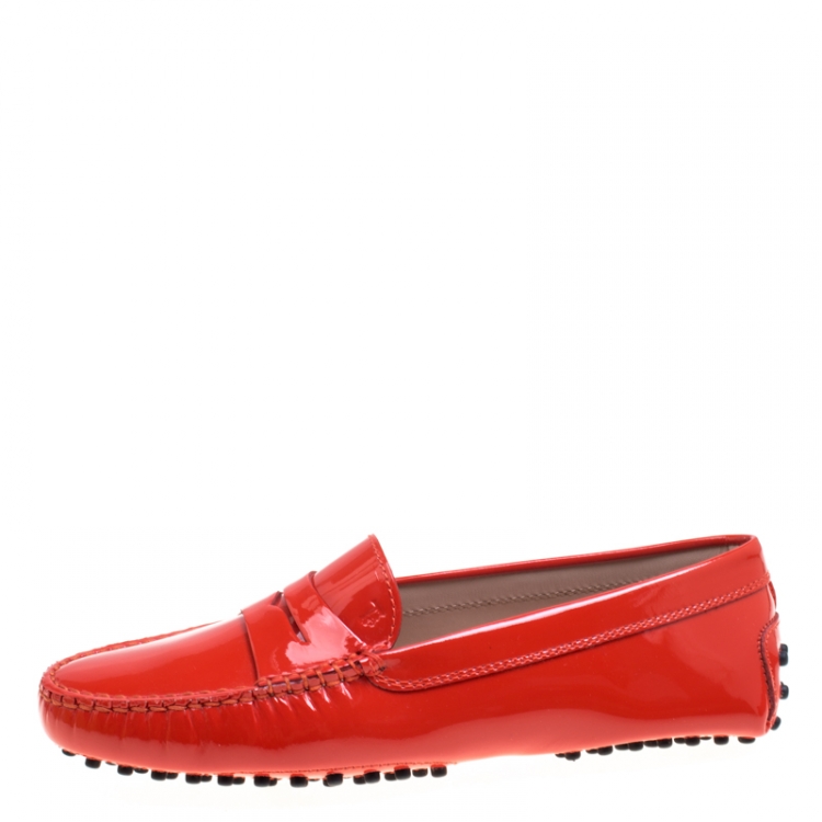 Pre Owned Tod's Orange Patent Leather Penny Loafers Size 37