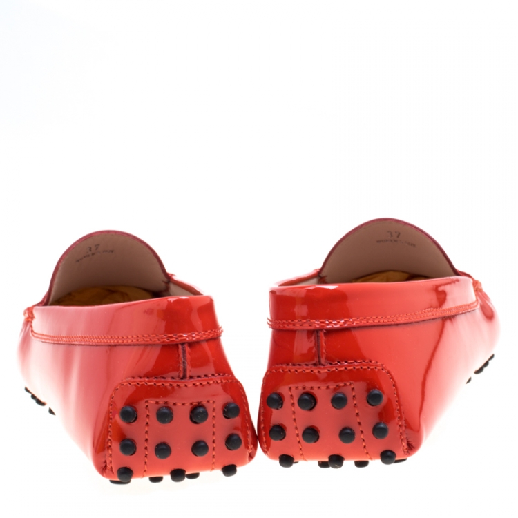 Pre Owned Tod's Orange Patent Leather Penny Loafers Size 37