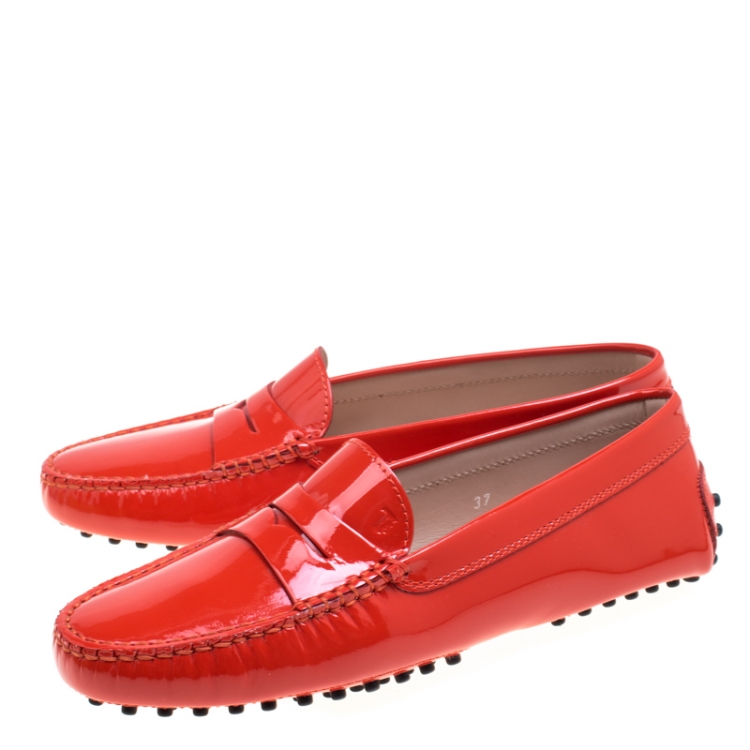Pre Owned Tod's Orange Patent Leather Penny Loafers Size 37