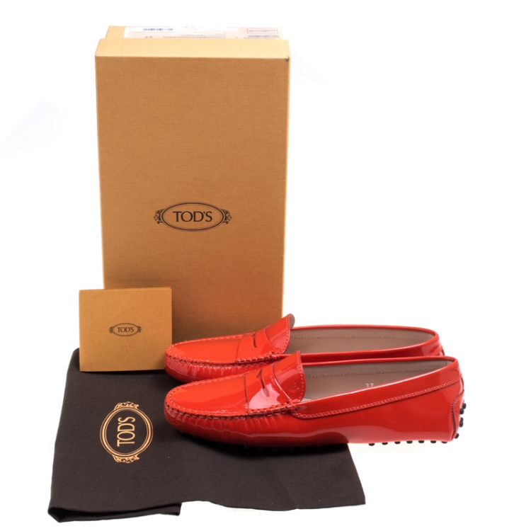 Pre Owned Tod's Orange Patent Leather Penny Loafers Size 37