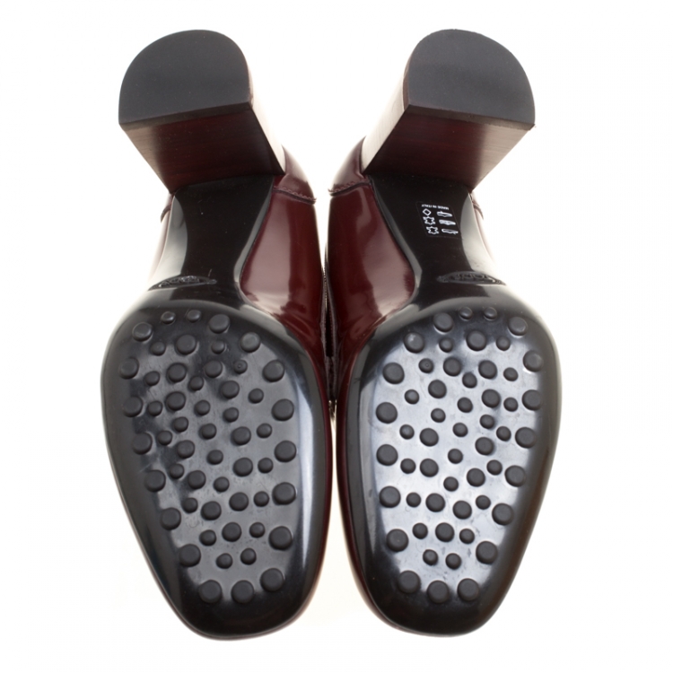 Pre Owned Tod's Burgundy Leather Gomma Maxi Double T Court Loafer Pumps Size 39.5
