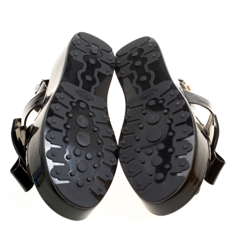 Pre Owned Tod's Black Patent Leather Slingback Platform Sandals Size 38.5