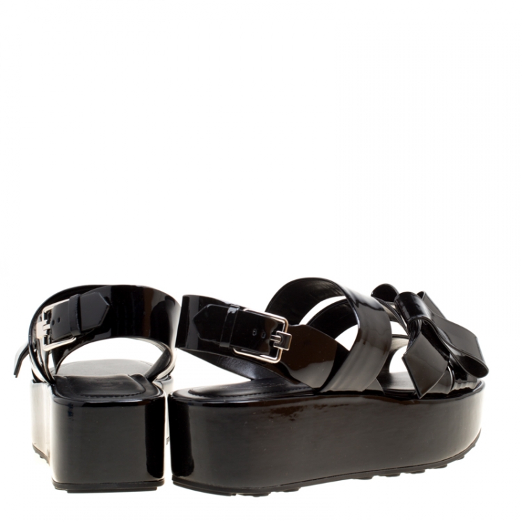 Pre Owned Tod's Black Patent Leather Slingback Platform Sandals Size 38.5