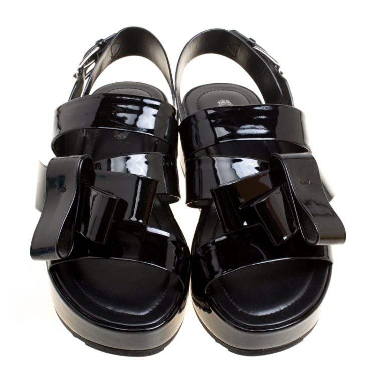Pre Owned Tod's Black Patent Leather Slingback Platform Sandals Size 38.5
