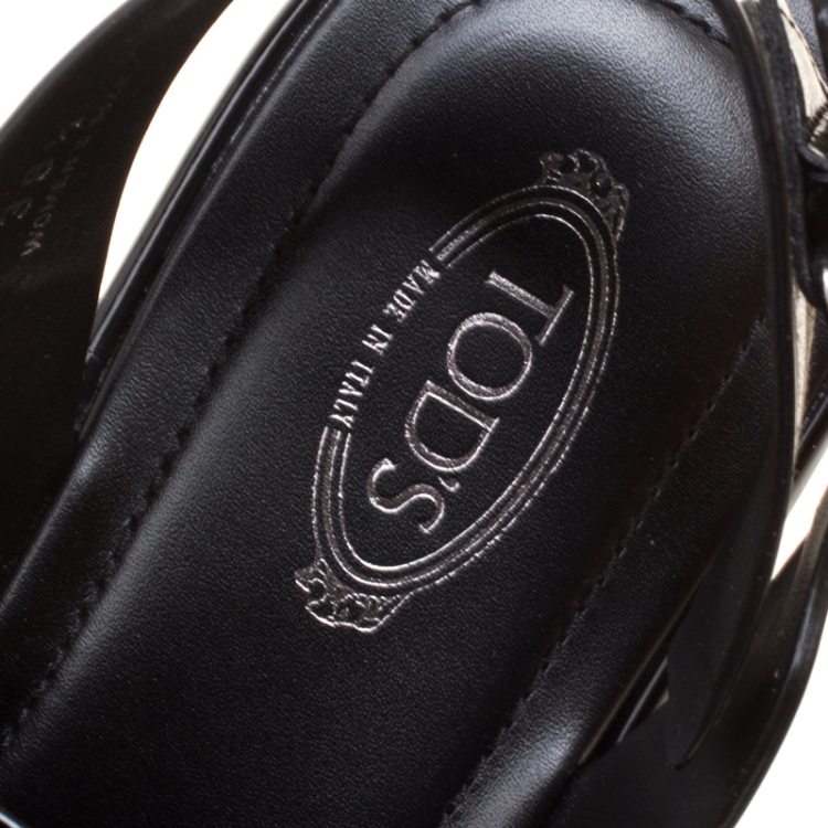 Pre Owned Tod's Black Patent Leather Slingback Platform Sandals Size 38.5