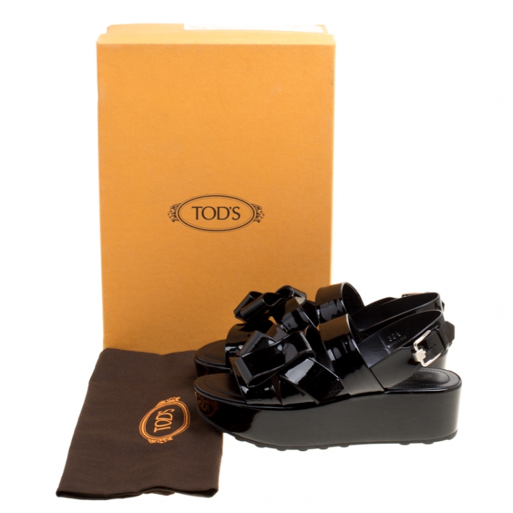 Pre Owned Tod's Black Patent Leather Slingback Platform Sandals Size 38.5