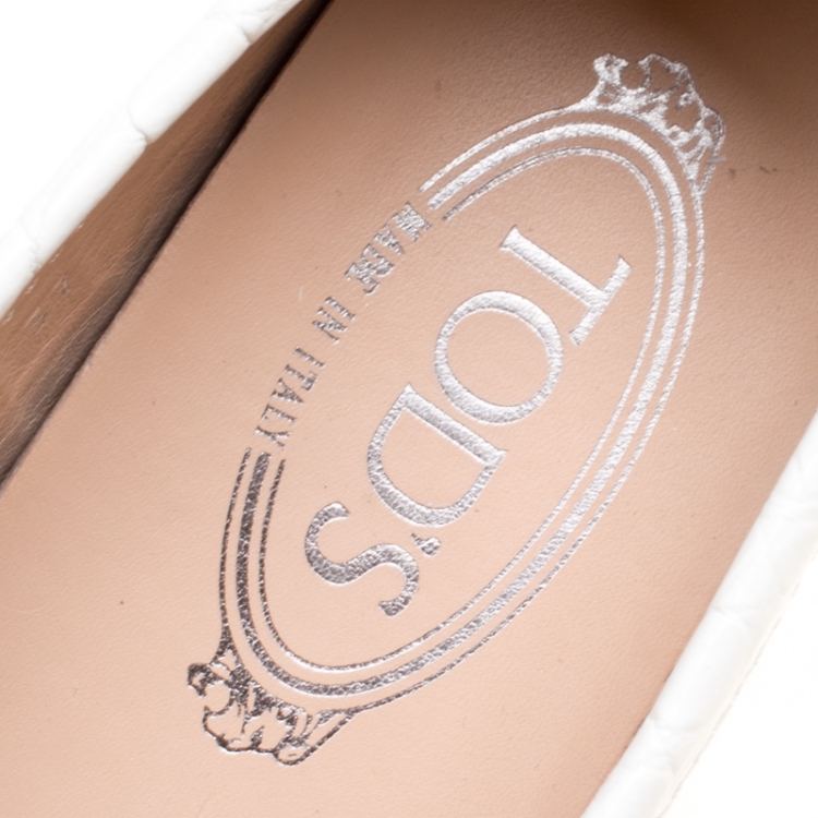 Pre Owned Tod’s White Croc Embossed Leather Penny Loafers Size 37