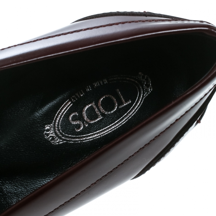 Pre Owned Tod's Burgundy Leather Gomma Maxi Double T Court Loafer Pumps Size 39.5