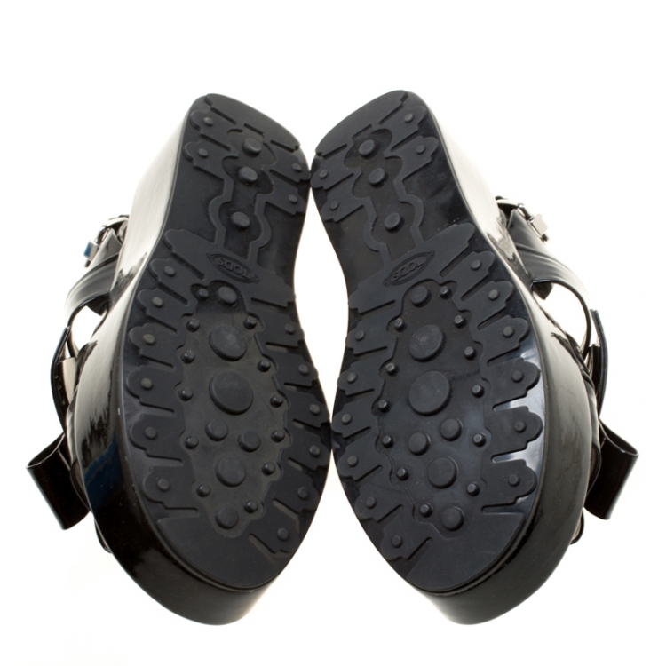 Pre Owned Tod's Black Patent Leather Slingback Platform Sandals Size 39