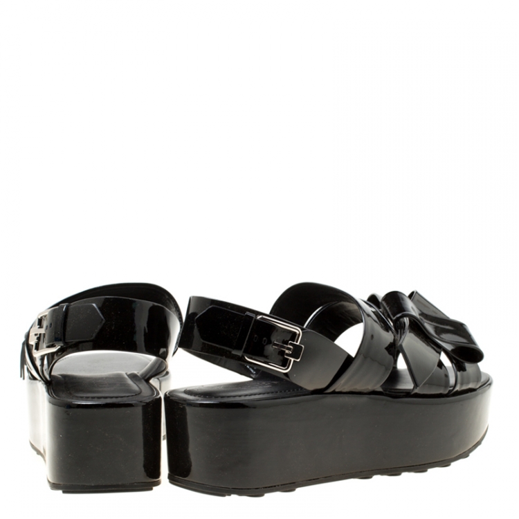 Pre Owned Tod's Black Patent Leather Slingback Platform Sandals Size 39