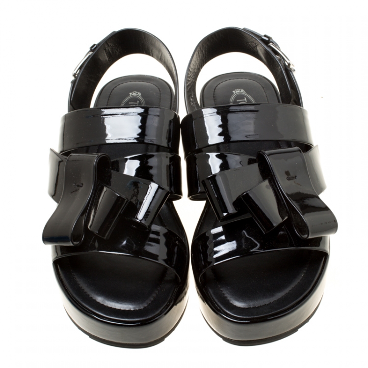 Pre Owned Tod's Black Patent Leather Slingback Platform Sandals Size 39