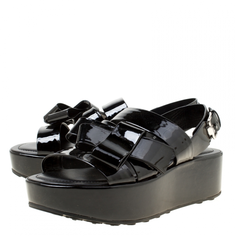 Pre Owned Tod's Black Patent Leather Slingback Platform Sandals Size 39