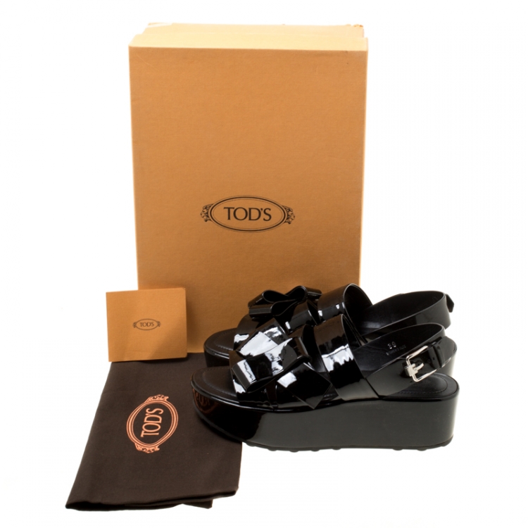 Pre Owned Tod's Black Patent Leather Slingback Platform Sandals Size 39