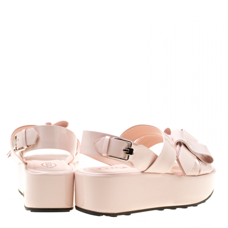 Pre Owned Tod's Blush Pink Patent Leather Slingback Platform Sandals Size 39
