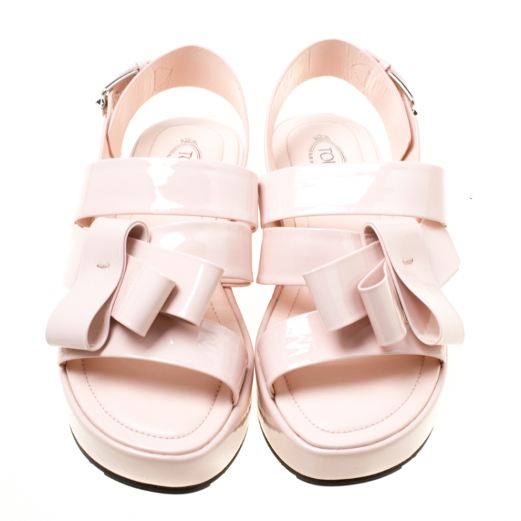 Pre Owned Tod's Blush Pink Patent Leather Slingback Platform Sandals Size 39