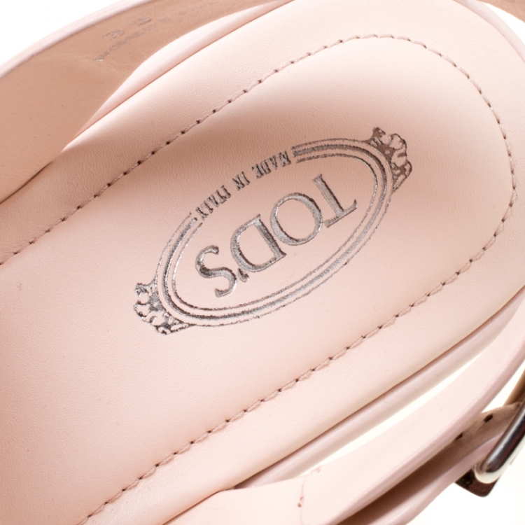 Pre Owned Tod's Blush Pink Patent Leather Slingback Platform Sandals Size 39