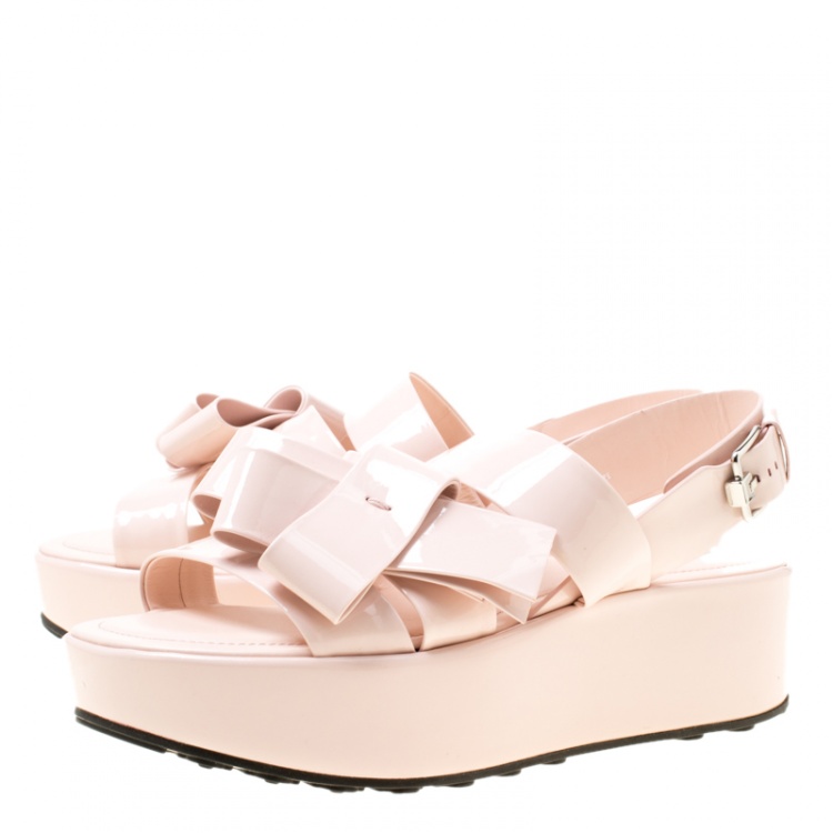 Pre Owned Tod's Blush Pink Patent Leather Slingback Platform Sandals Size 39