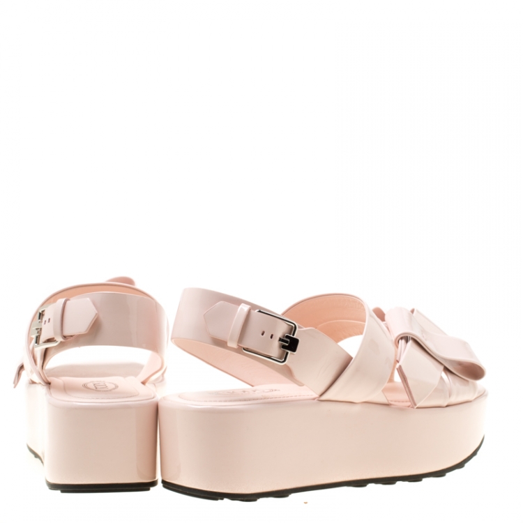 Pre Owned Tod's Blush Pink Patent Leather Slingback Platform Sandals Size 39.5