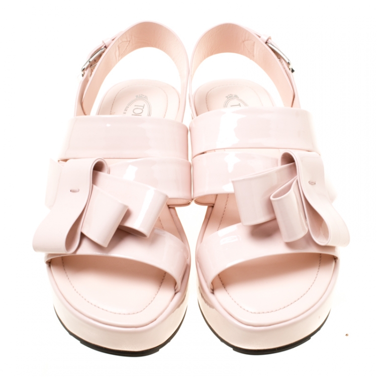 Pre Owned Tod's Blush Pink Patent Leather Slingback Platform Sandals Size 39.5