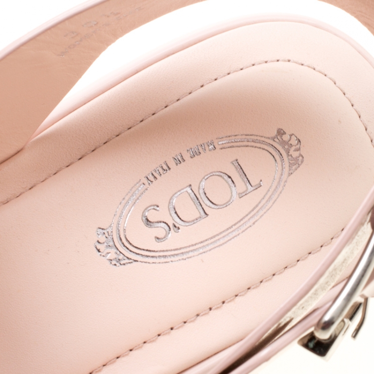Pre Owned Tod's Blush Pink Patent Leather Slingback Platform Sandals Size 39.5