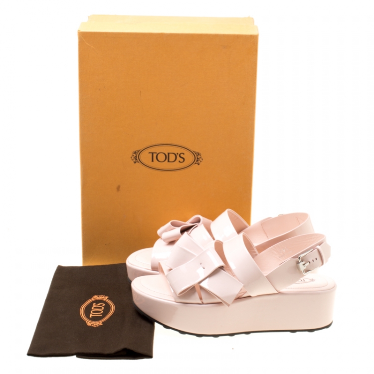 Pre Owned Tod's Blush Pink Patent Leather Slingback Platform Sandals Size 39.5
