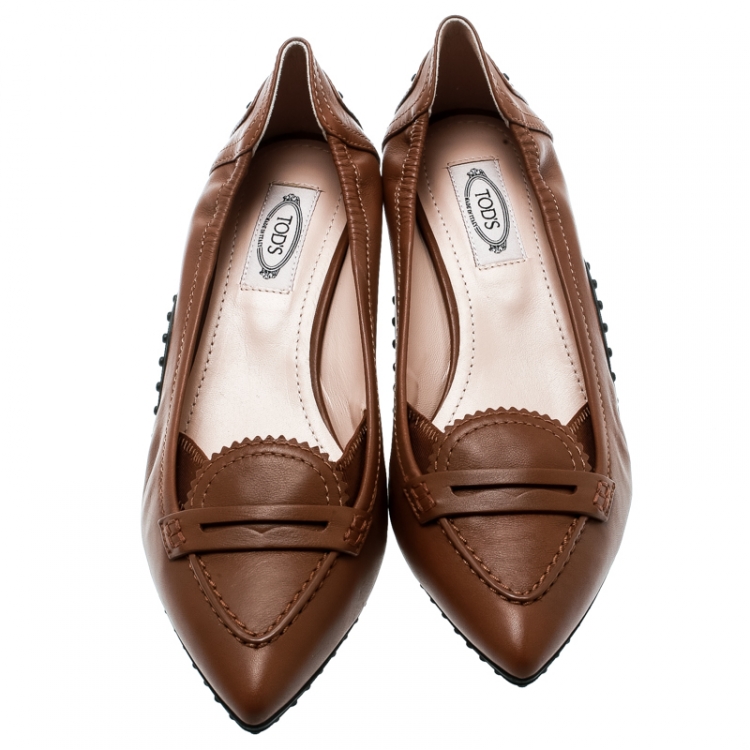 Pre Owned Tod's X Alessandro Dell'Acqua Brown Leather Pointed Toe Penny Loafer Pumps Size 38