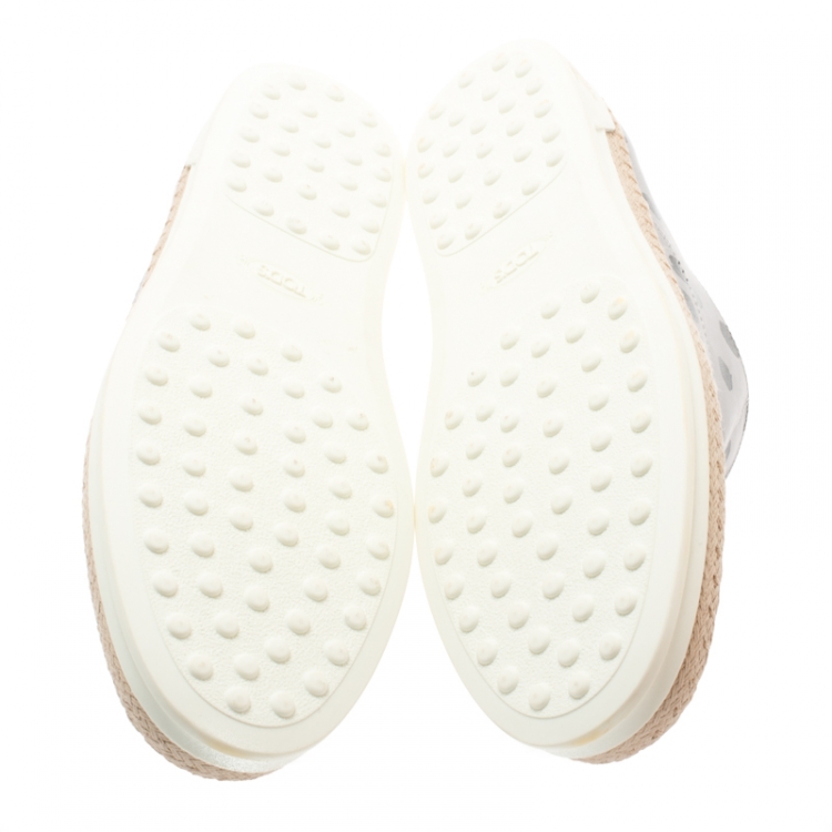 Pre Owned Tod's Grey/Black Dot Printed Leather Francesina Espadrille Slip On Sneakers Size 39.5
