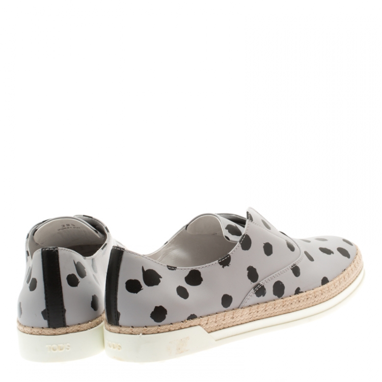 Pre Owned Tod's Grey/Black Dot Printed Leather Francesina Espadrille Slip On Sneakers Size 39.5