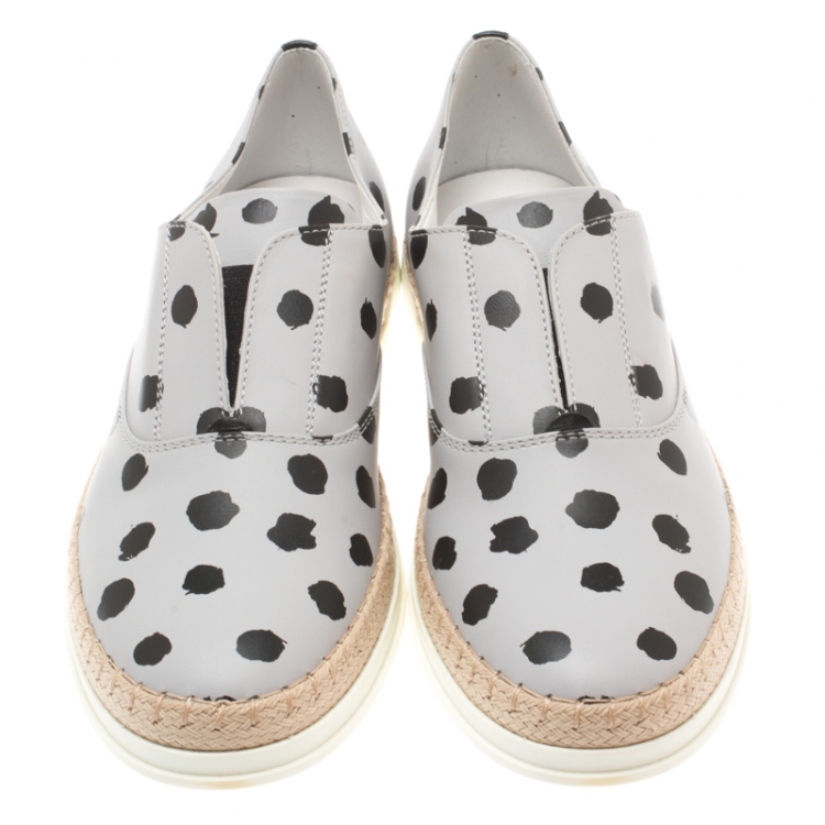Pre Owned Tod's Grey/Black Dot Printed Leather Francesina Espadrille Slip On Sneakers Size 39.5