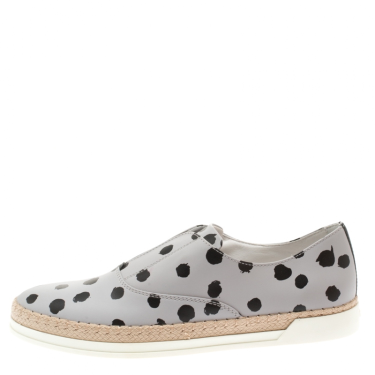 Pre Owned Tod's Grey/Black Dot Printed Leather Francesina Espadrille Slip On Sneakers Size 39.5