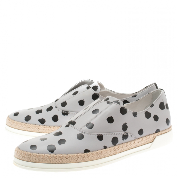 Pre Owned Tod's Grey/Black Dot Printed Leather Francesina Espadrille Slip On Sneakers Size 39.5