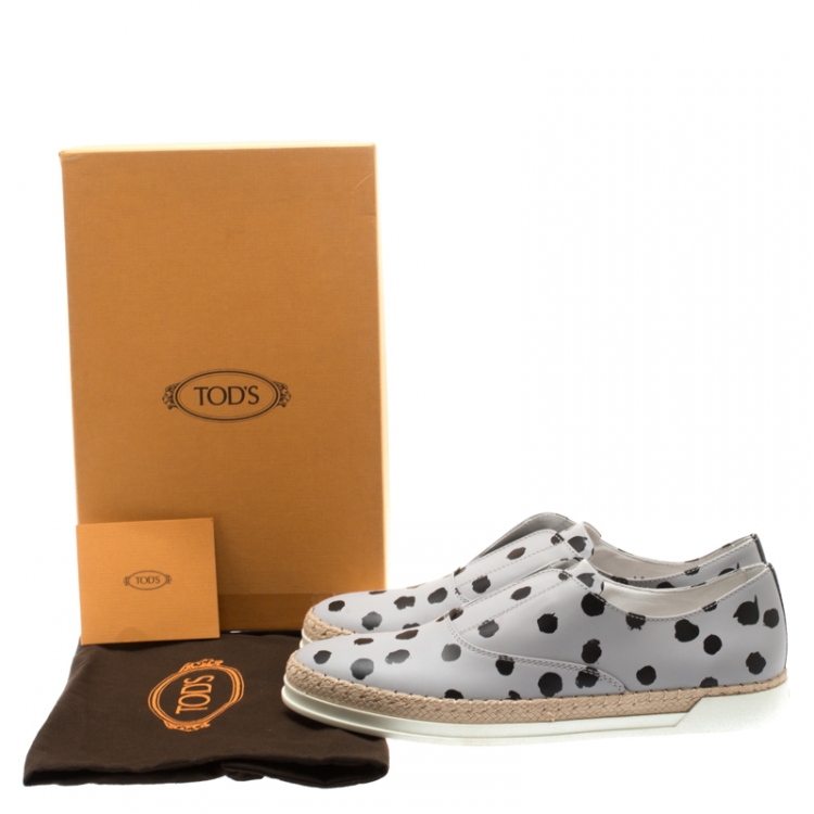 Pre Owned Tod's Grey/Black Dot Printed Leather Francesina Espadrille Slip On Sneakers Size 39.5