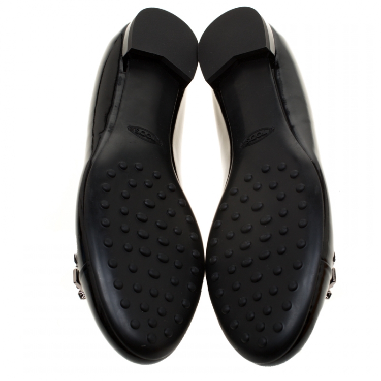 Pre Owned Tod's Black Patent Leather Crystal Embellished Ballet Flats Size 39