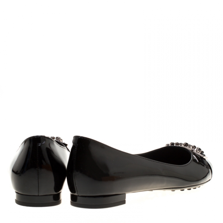 Pre Owned Tod's Black Patent Leather Crystal Embellished Ballet Flats Size 39
