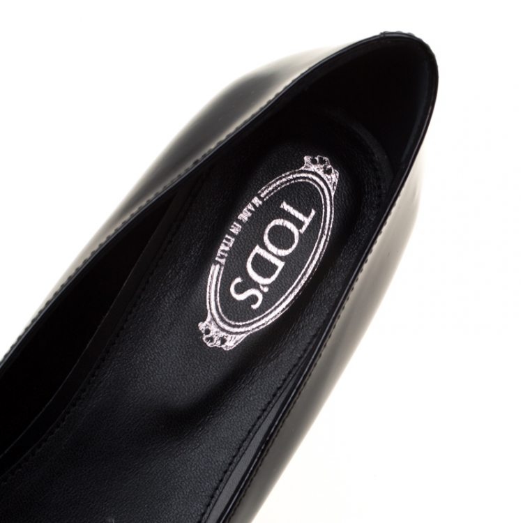 Pre Owned Tod's Black Patent Leather Crystal Embellished Ballet Flats Size 39