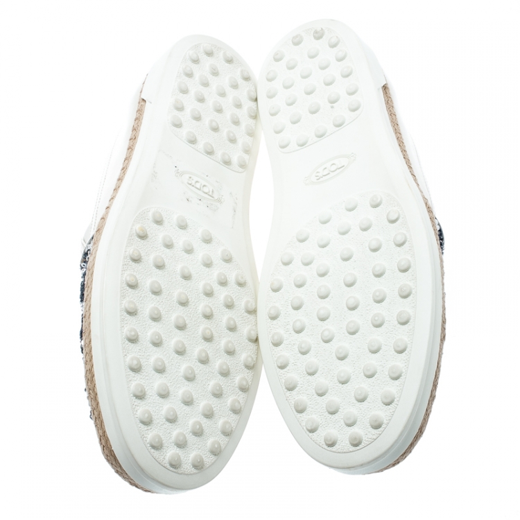Pre Owned Tod's Cream Leather Sequin Embellished Espadrille Slip On Sneakers Size 37