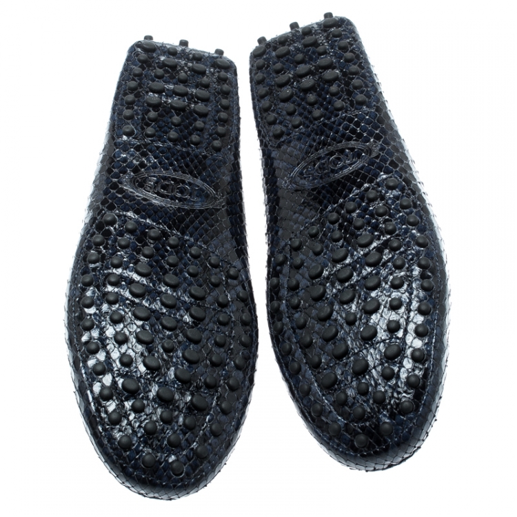 Pre Owned Tod's Blue Python Leather Double T Loafers Size 38