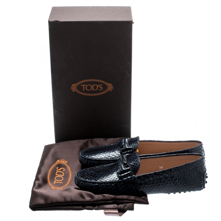 Pre Owned Tod's Blue Python Leather Double T Loafers Size 38