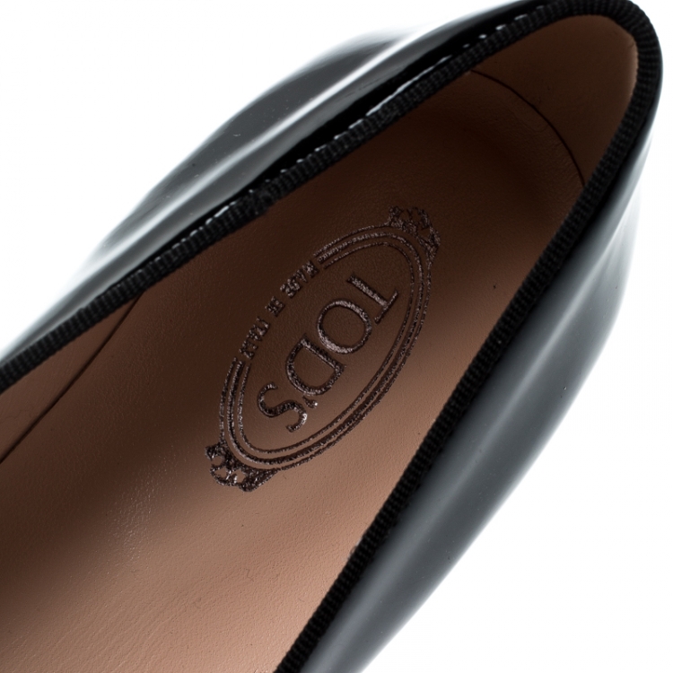 Pre Owned Tod's Black Patent Leather Double T Flats Size 36.5