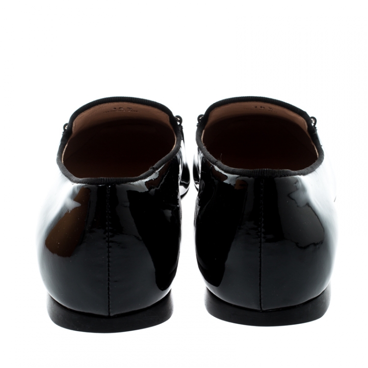 Pre Owned Tod's Black Patent Leather Double T Flats Size 36.5